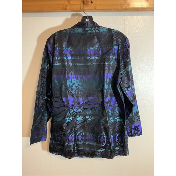 Chico's Design Women’s 1 Silk Blazer Black Blue Art to Wear Oriental Button - Picture 9 of 10